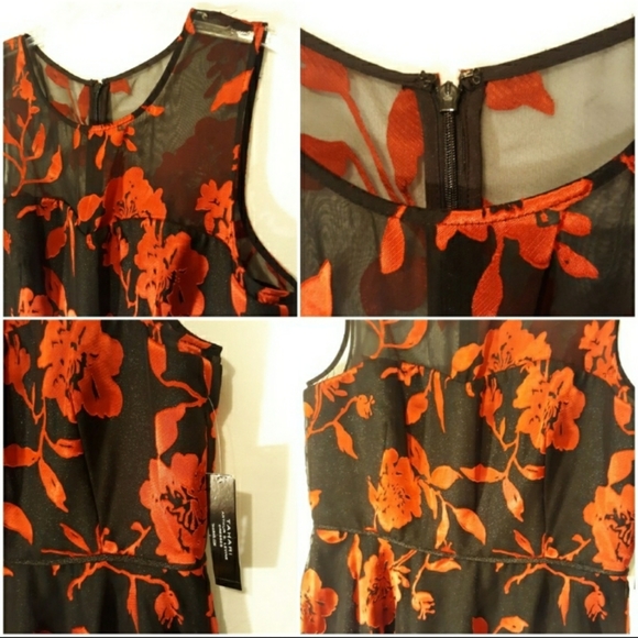 Tahari Black and Red Foil Floral Dress - Picture 6 of 8